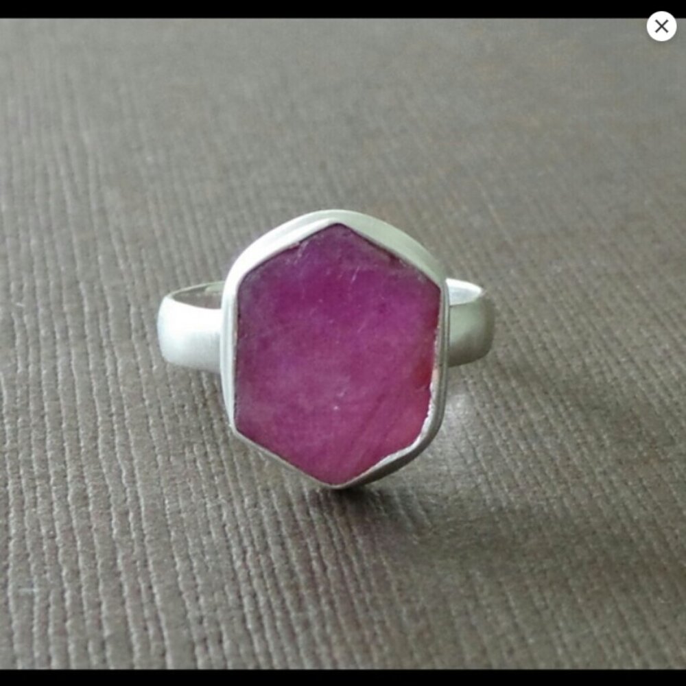 Organic Raw Ruby Ring Solitaire Birthstone Sterling Ring